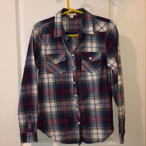 Blue, purple, and white flannel